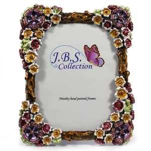 Bejeweled Blumenstrauß Antik Look Bilderrahmen, Emaille bemalt mit Kristallen - Bild 1 von 6