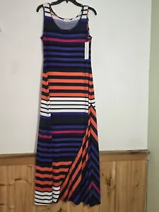 Calvin Klein Sleeveless Blk Multi Color Design Maxi Dress Size 10 New w Defects - Picture 1 of 15