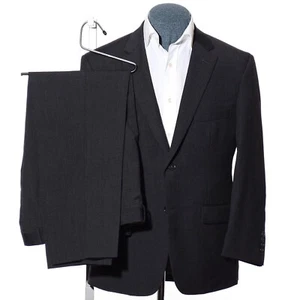 42S Short Pronto Uomo Dark-Gray Worsted Wool 2-Piece Suit 36x29 Trousers Jacket - Picture 1 of 14