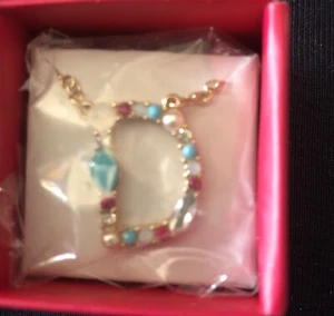 Mixed Stones Initial D Gold Tone Chain Necklace New In Box - Picture 1 of 2
