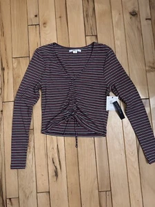 O’Neill Long Sleeve Striped Cinch Crop Top Size Medium - Picture 1 of 7