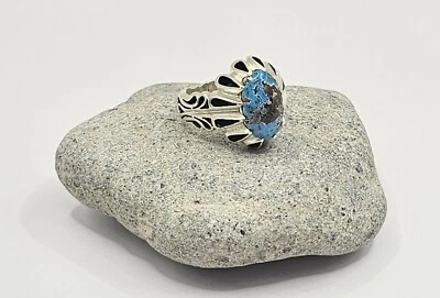 Anillo de plata de ley 925 grabado con piedras preciosas turquesa natural talla 11,25 Foto 1 de 4