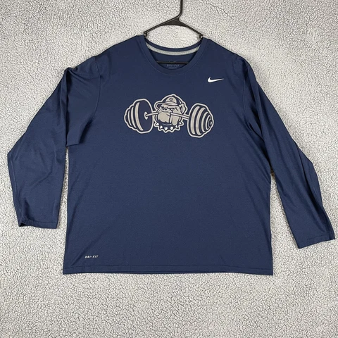 Georgetown Hoyas Shirt Mens 2XL Blue College Basketball Nike Dri-Fit Long Sleeve Cover