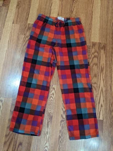 MOSSIMO FLEECE PJ PANTS RED PURPLE ORANGE PLAID DRAWSTRING WAIST POCKETS EUC M - Picture 1 of 1
