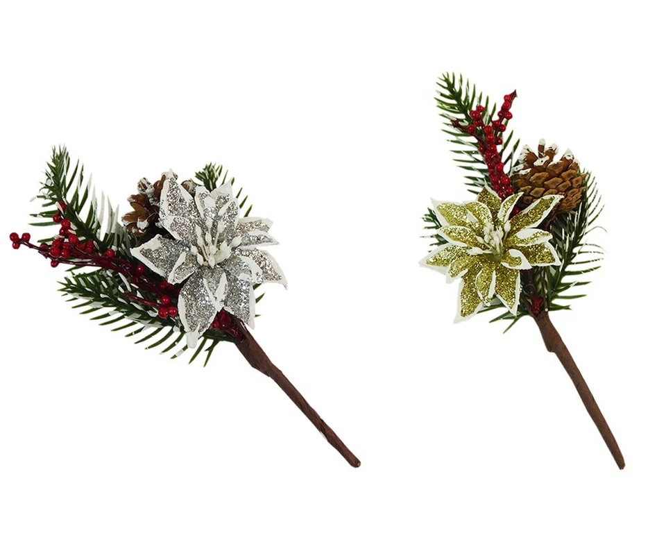 Pick Stella Natale Pigna Pz 6 Decorazione Addobbi Composizione Natale - Immagine 1 di 1