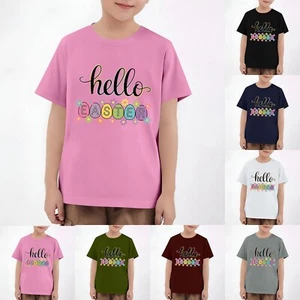 Girls Boys Lightweight Short Sleeve T-Shirts Kids Performance Printed Basic Tee@ - Picture 1 of 33