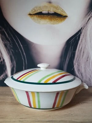 ANCIENNE SOUPIÈRE CÉRAMIQUE PORCELAINE GIEN MODÈLE MARIE-CHRISTINE COLORÉE  - Photo 1/4