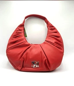 Borsa a tracolla Badgley Mischka ROSSO Vegan pelle plissettata mezzaluna hobo NUOVA - Foto 1 di 2