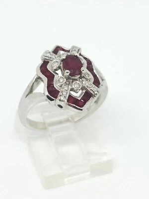 Vintage 14K White Gold Natural Ruby & Diamond Ring Size 6.5 MSRP $6,000 - Image 1 of 4