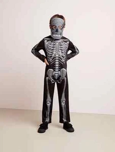 Costume vestito fantasia scheletro Halloween bambino ragazzo tutto in uno maschera 3-10 anni - Foto 1 di 6