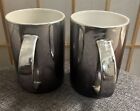 Pair of 2 Starbucks Mugs Coffee Tea Silver Pewter Colored Ceramic 10oz Chrome