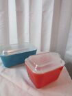 Pyrex Blue 0502 And Red 501B With Lids Vintage
