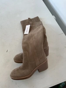 Stivali al ginocchio tacco a blocco scamosciati nuovi colore biege taglia 6 prezzo al pubblico £ 129 - Foto 1 di 24