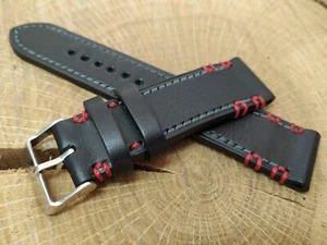 Correa Reloj Artesana en Cuero Vaquetilla Negra. Grueso correa 3 mm 006RF - Imagen 1 de 6