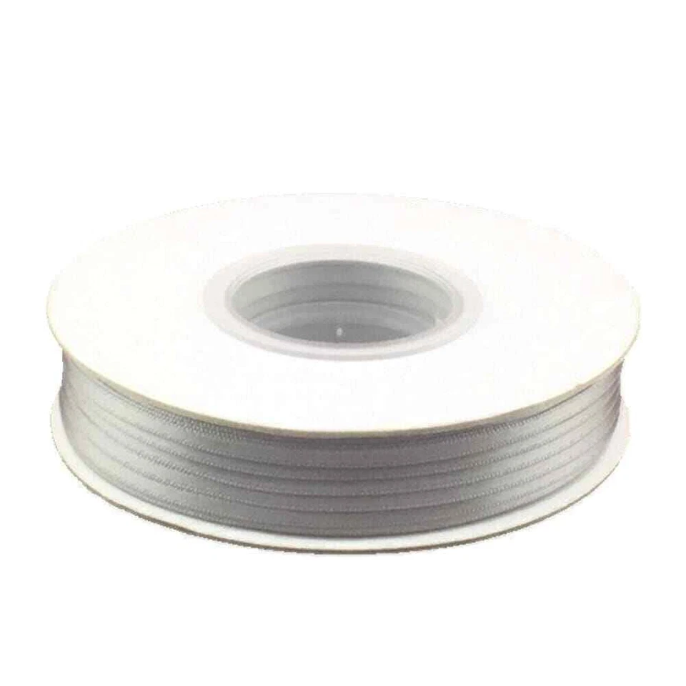 Narrow Silver Ribbon | 1/8 Inch Double Faced Satin Ribbon - Silver - 100 Yds - Image 1 of 1