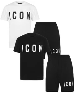 New Mens Cotton T Shirt + Shorts Set ICON2 PRINT Tracksuit Summer MANY COLOURS - Picture 1 of 10
