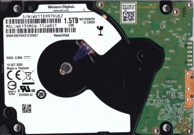 WD WD15SMZW-11JW8S1 sn: WX11E9 OCT / 2020 Thailand 1.5TB USB 3.0 2.5" HDD C13-40 - Image 1 of 3