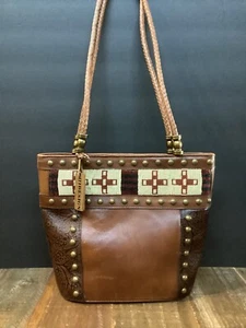 Vintage Hidesign Brown Leather beaded studded Purse Shoulder Bag Satchel - Picture 1 of 10
