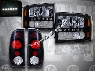 99 - 04 FAROS NEGROS FORD F250/F350 SUPER DUTY LED + LUCES TRASERAS NEGRAS  Foto 1 de 2