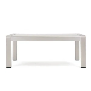 Noble House Silver Rectangular Aluminum Patio Outdoor Coffee Table with Glass - Picture 1 of 9