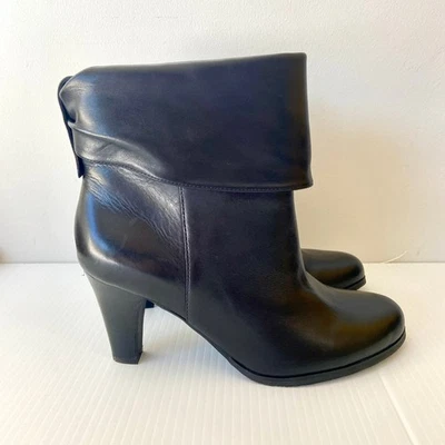 NEW BCBGeneration Cesinaz-X Black Leather Heeled Cuffed Ankle Boots Womens 8.5 - Image 1 of 4