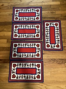 Set Of 5 Placemats Austria Folk Art People Blue Red 100% Cotton Kolf Excellent! - Picture 1 of 11