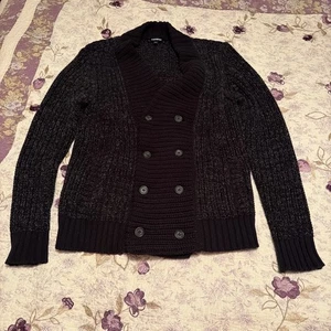 Express Strickjacke Pullover Herren Medium Schwarz Schalkragen Zweireiher Rippstrick - Bild 1 von 12