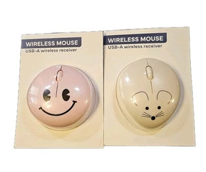 Vivitar Wireless Mouse USB-A Wireless Reciever (Tan Mouse) (Pink Smile) Mouse - Picture 1 of 5