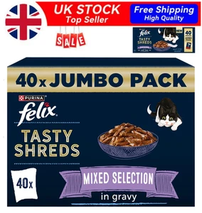 ✅FELIX Tasty Shreds Mixed in Gravy Wet Cat Food 40x80g Vitamins D & E Omega-6✅ - Picture 1 of 12