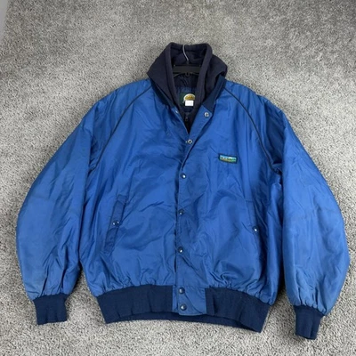 Vintage Cabelas Jacket Mens Large Blue Hooded Nylon Bomber Made In Canada 80s - Image 1 of 4