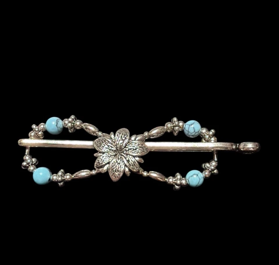 Lilla Rose Soaring Flexi Clip Small S Turquoise Beads On Silver Flower - Image 1 of 1