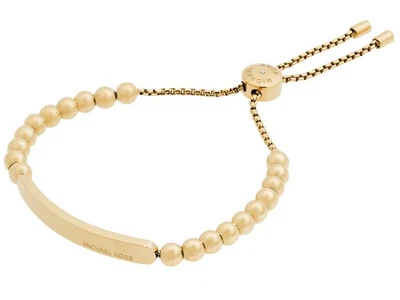 Brazalete Deslizante Michael Kors MK Logo Placa Oro Amarillo Cuentas NUEVO Foto 1 de 4