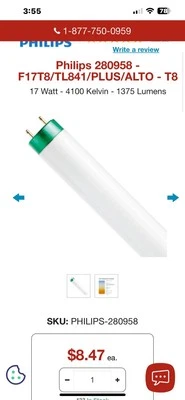 Philips Led Replacement Light Bulb F17T8/TL841 - Image 1 of 4