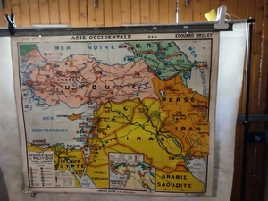 CARTE SCOLAIRE HATIER/BRULEY N°16 ASIE OCCIDENTALE PHYSIQUE/POLITIQUE CIRCA 1950 - Picture 1 of 11
