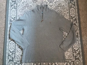 Polo Ralph Lauren Mens Quarter Zip Pullover Sweater Medium Gray Leather Pull - Picture 1 of 7
