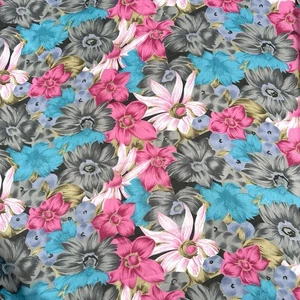 Floral Chiffon Georgette Fabric Japan Gray Lilac Magenta Blue 5.75 Yds x 44" - Picture 1 of 7