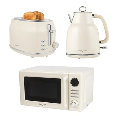 Salter Retro Cream Kettle, Toaster & Microwave - Rapid Boil 2-Slice 8 Presets - Image 1 of 4