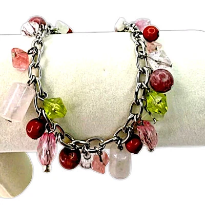 Браслет с брелоками из стеклянных бусин Y2K блестящие грани серебристого цвета прихотливый фея гранж - Изображение 1 из 4