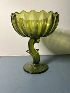 Vintage Indiana Glass Iridescent Green Lotus Blossom Compote Footed Candy Dish - Picture 1 of 7