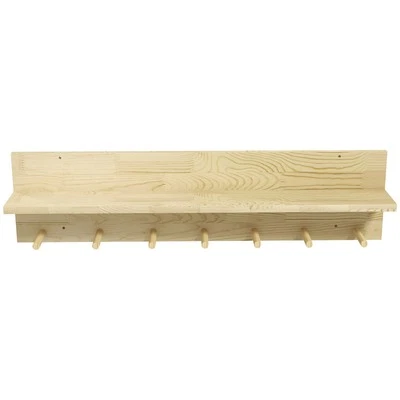 HOMCOM Mensola Portaoggetti in Legno di Abete con 7 Ganci 80x12x20 cm - Immagine 1 di 4