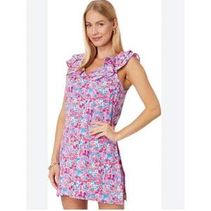 Lilly Pulitzer Linwood Ruffle Pink and Blue Print Romper Size 8 Lined New - Picture 1 of 11