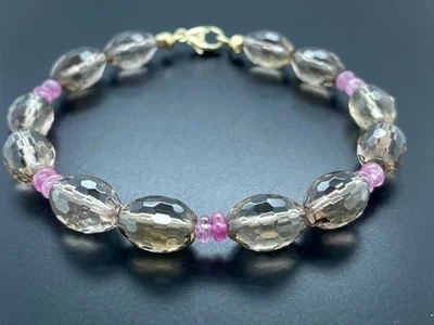 ARMBAND 925/- SILBER VERG. MIT RAUCHQUARZ & RHODOLITH SILBERZEIT SCHMUCKJAGD - Bild 1 von 4