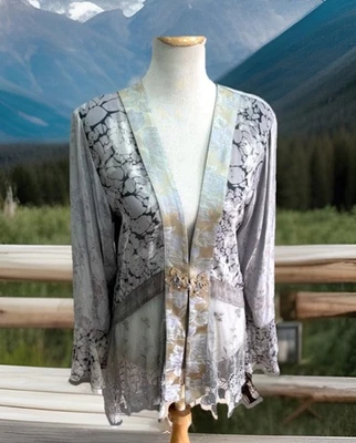 Spencer Alexis Gray Lace Kimono Romantic Boho Fairycore Jacket Blazer Size 14 - Image 1 of 4