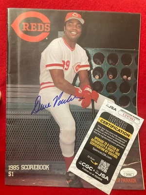 NICE!  DAVE PARKER 1985 Cincinnati Reds Scorebook Magazine SIGNED w/ JSA COA - Image 1 of 4