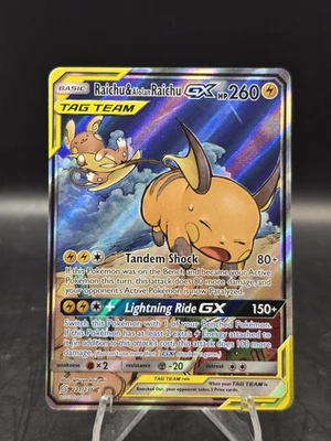 Pokemon Raichu & Alolan Raichu GX 221/236 Tag Team Alt Art Unified Minds NM - Image 1 of 4