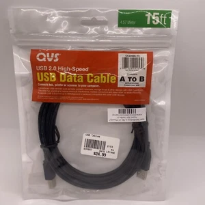 QVS 15Ft USB 2.0 High-Speed Black Printer Hub Scanner Cable USB-B USB-A Male - Picture 1 of 8