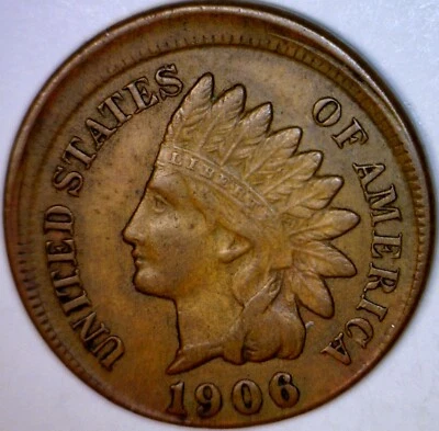 1906 ERROR Off Center Indian Head Cent AU Coin NICE EARLY O/C  NR - Image 1 of 4