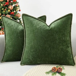 Christmas Chenille Soft Throw Pillow Covers 18x18 Set of 2, Farmhouse Velvet - Picture 1 of 9