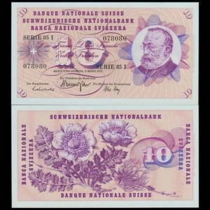 🇨🇭 Switzerland 10 Franken Francs 1973 (1973-03-07)  85I  P 45 s Crisp GEM UNC - Picture 1 of 5