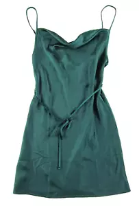 NWT MOTEL Paiva Forest Green Satin Party Cocktail Tank Slip Mini Dress XS - Picture 1 of 6